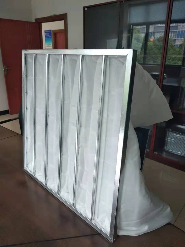Aire galvanizado del filtro de bolso de la fibra de vidrio del marco de acero el 95% para el sistema de ventilación comercial
