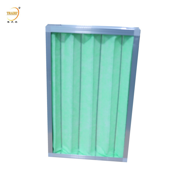 Filtro de aire de paneles plissados de tejido de polipropileno industrial verde y blanco para el sistema de ventilación