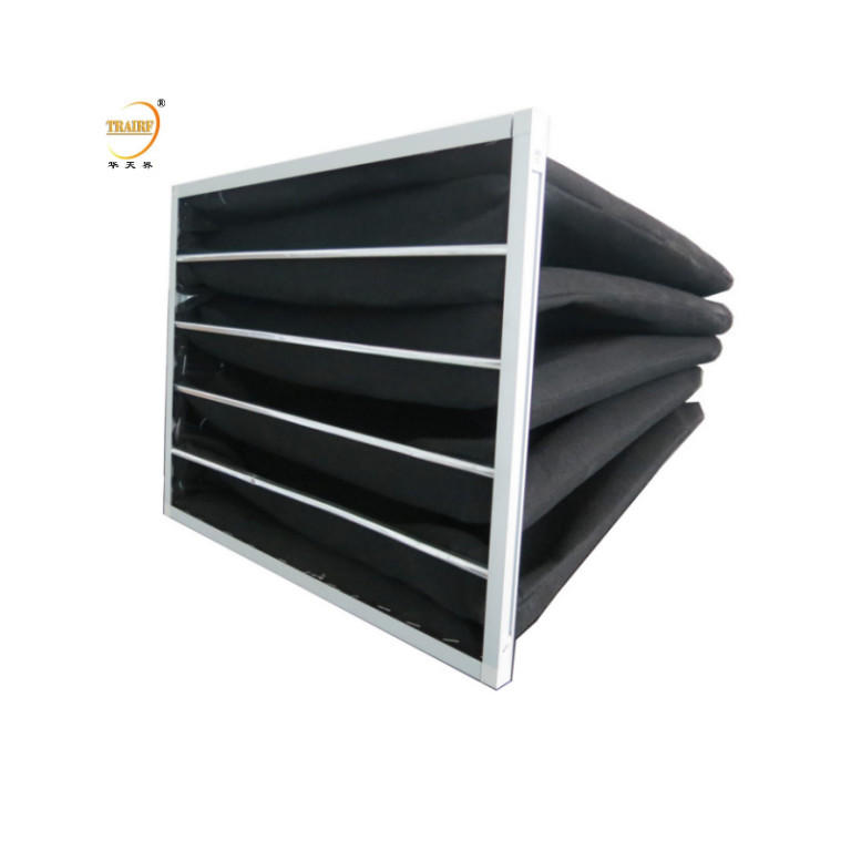 Filtros de bolsillo de carbono activado Filtro de aire de bolsas de fibra sintética con marco de aluminio
